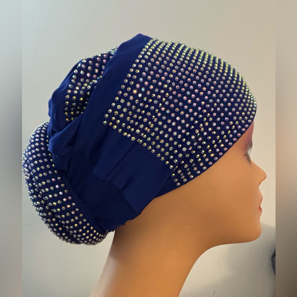 Elegant Blue Rhinestone Headwrap/Turban.